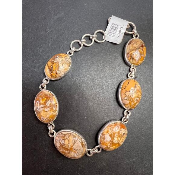 NEW Brecciated mookaite jasper sterling silver link bracelet - Picture 1 of 16